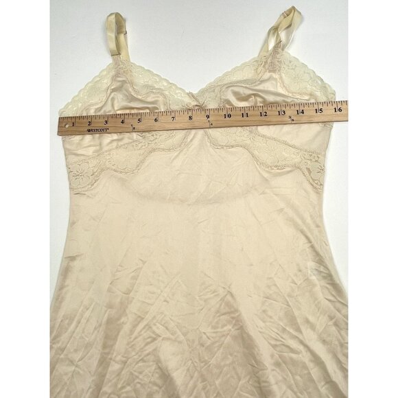 VTG Womens MEDIUM 34-36 Ivory Satin Lace FULL SLIP 22" Slit Adjustable EUC - Picture 3 of 7